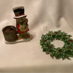 1978 Jasco Luvkins Porcelain Hand Painted Tea Light Candle Holder & Wreath Ornam